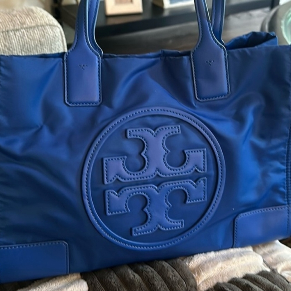 Tory Burch Blue Tote with Structured Shape and Logo